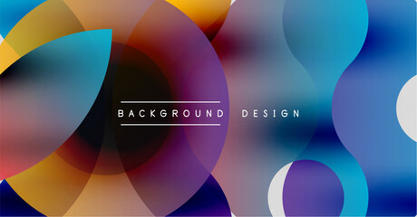Fototapeta premium Abstract colorful circles overlap creating dynamic background. Text reads background design centered within composition. Modern aesthetic.