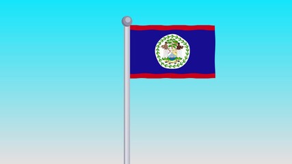 Belize Flag Waving in the Wind On Blue Sky Background