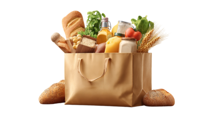 groceries in a bag isolated on transparent white background