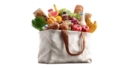 groceries in a bag isolated on transparent white background