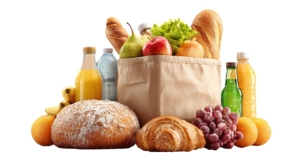 groceries in a bag isolated on transparent white background
