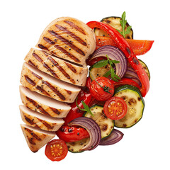 Grilled Chicken with Roasted Vegetables, isolated on transparent background
