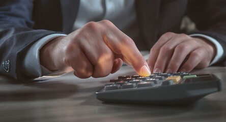 Fototapeta premium Close-up of Hands Using a Calculator, Business Finance and Accounting Concept