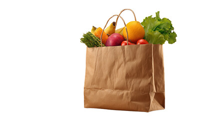 groceries in a bag isolated on transparent white background