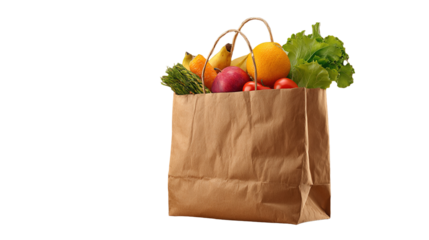 groceries in a bag isolated on transparent white background