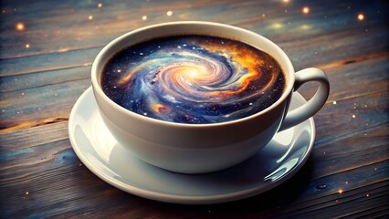 A cup of coffee with a galaxy inside of it