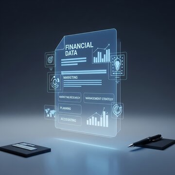 Financial Data Visualization Futuristic Holographic Document with Charts and Graphs for Business and Technology Concepts
