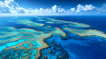 Bird eye view of coral Reef, Great Barrier Reef, seascape diving concept travel destinations