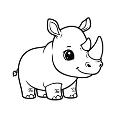 Obraz premium Cute cartoon baby rhinoceros with big eyes and a smiling face standing on white background illustration