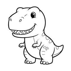 Fototapeta premium Cute smiling cartoon dinosaur with big eyes and small arms standing in a friendly pose on a white background