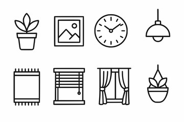 Minimalist line icons of office decor and accessories