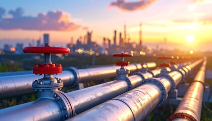 Industrial pipeline network at sunset