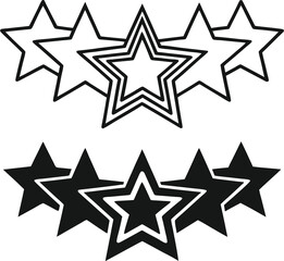 Star Icons. Black and White Vector Illustration. Five Stars, Competition Rating, Top Score. Reward Concept

