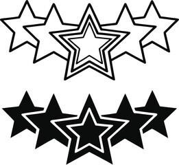 Star Icons. Black and White Vector Illustration. Five Stars, Competition Rating, Top Score. Reward Concept

