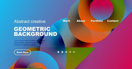 Obraz premium Bright abstract geometric background. Vivid colors, overlapping shapes create dynamic visual effect. Website header design elements present.