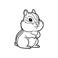 Obraz premium Cute cartoon chipmunk standing upright with big eyes and fluffy cheeks in a simple black and white line art style