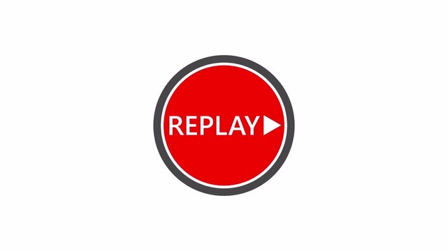 Red Replay circle sign button animation on white background, Loop action replay icon animated with alpha channel.