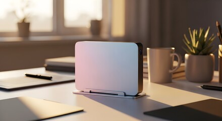 Naklejka premium External Hard Drive on stand in creative studio matte finish