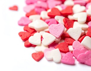 Confectionery hearts on white background