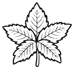 Bold Outline Illustration of a Leaf with Five Lobes and Prominent Veins Autumnal Graphic Element