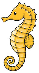 Fototapeta premium Stylized Golden Seahorse Illustration, Cute Sea Life Cartoon, Detailed Vector