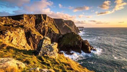 Dramatic coastal cliffs at sunset