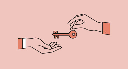 Hands passing a key, concept of trust, access, or solution.