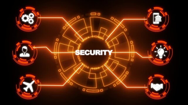 Neon Cyber security data protection business technology privacy concept.