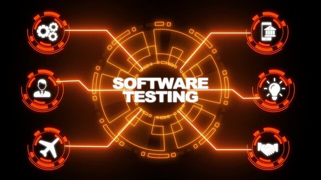 Software testing concept with icons and circuit board background