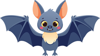 Cute vector bat illustration with big eyes and wings spread, cartoon style