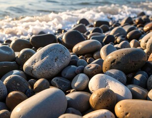 Close-up of rounded beach stones