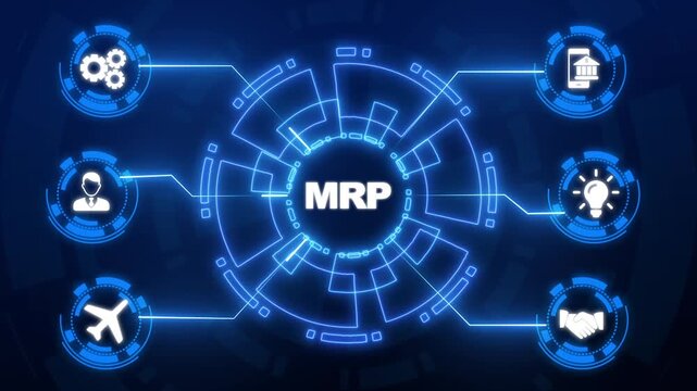 Glowing Neon MRP Material Requirement planning Manufacturing Industry Business Process automation.