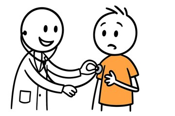 Stickman Doctor Examining Patient Cartoon Illustration
