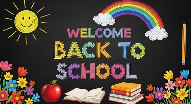 Welcome Back To School Chalkboard Illustration. - Powered by Adobe