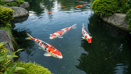 koi fish swimming in the pond