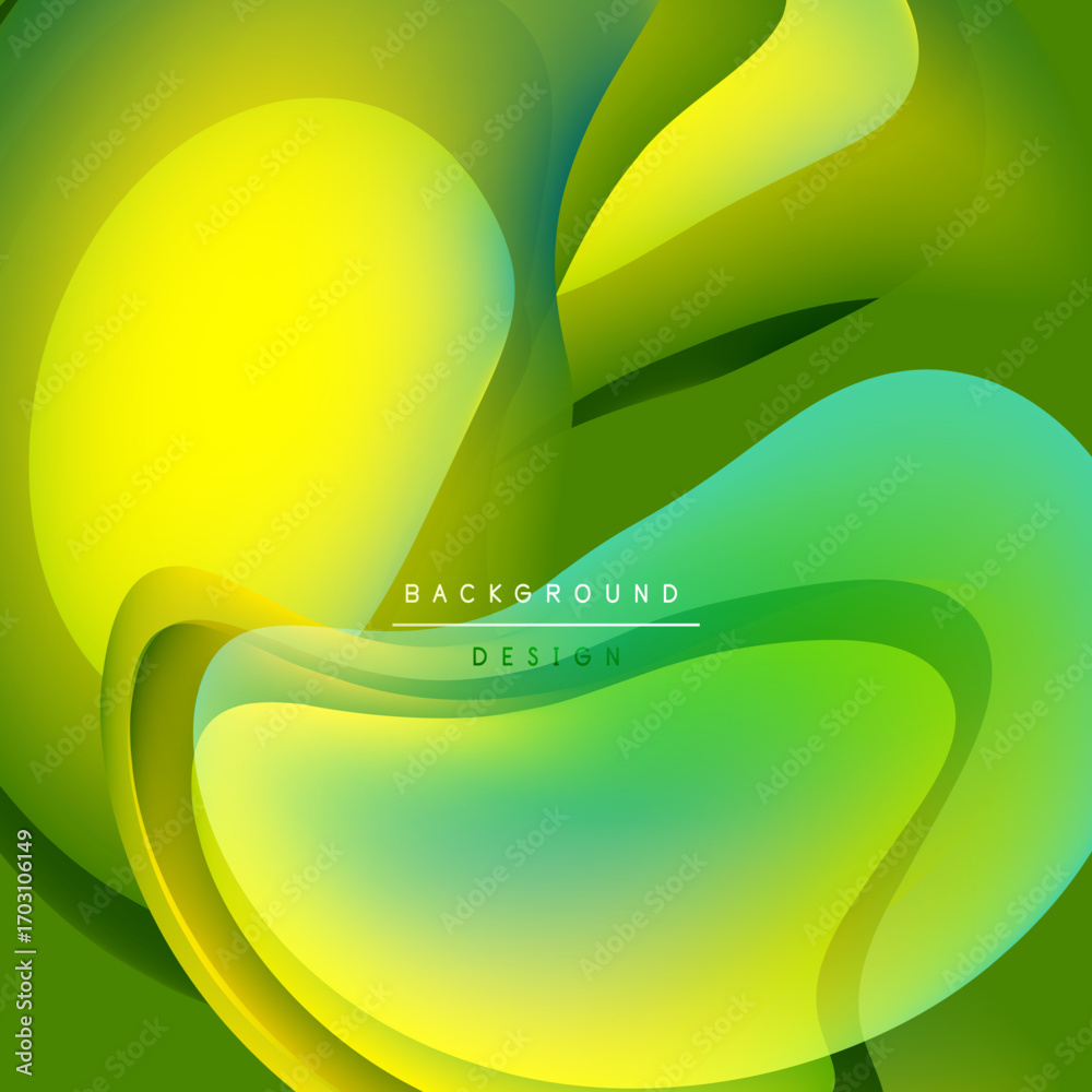 Wall mural abstract vibrant layers, yellow, green hues. smooth gradients create flowing shapes, modern design e
