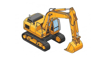 Fototapeta premium Vibrant Illustration of a Yellow Excavator Machine with Distinctive Style