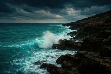 Obraz premium Ocean Waves Crashing on Rocks – Seascape Nature Photography