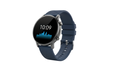 Smartwatch displaying digital time for fitness tracking isolated PNG with Transparent Background