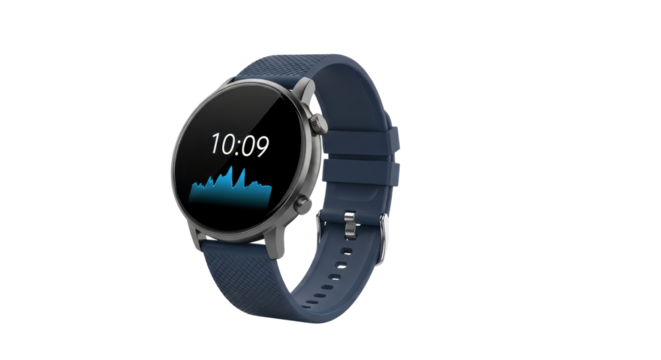 Smartwatch displaying digital time for fitness tracking isolated PNG with Transparent Background