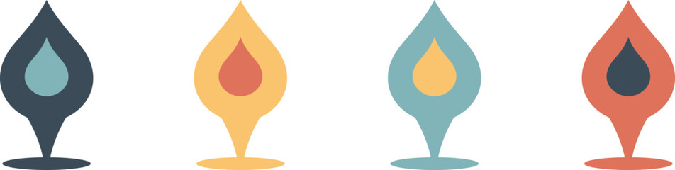 Set of flat location pin with oil icons for maps and navigation, oil location symbol