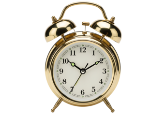 Classic golden alarm clock Isolated on transparent background