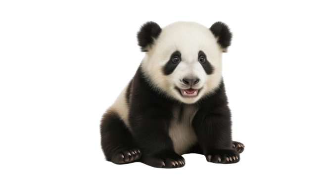 Cute baby panda bear looking at camera isolated PNG with Transparent Background
