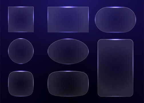 Glass glossy glassmorphism geometric neon shapes frame set