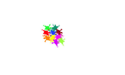 A vibrant cluster of colorful turtles in a modern digital particle art style. Abstract animal group symbolizing wildlife, community, and conservation. Isolated graphic on a transparent background