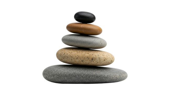 Stack of smooth stones for zen balance isolated PNG with Transparent Background