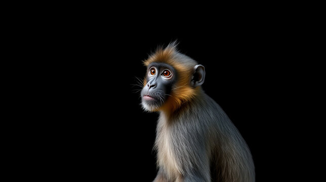 Portrait of Red tail monkey, or Schmidt's guenon Cercopithecus ascanius ape Isolated on Black Background