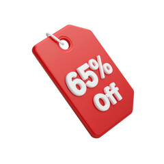 Vibrant red discount tag showcasing a sixty-five percent reduction against an expansive void