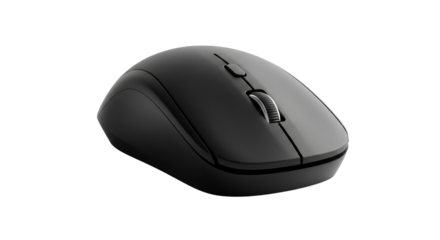 Black wireless computer mouse for office or home use isolated PNG with Transparent Background