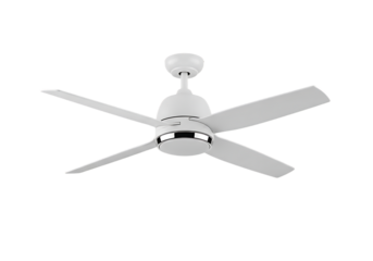 Modern white ceiling fan with four blades Isolated on transparent background